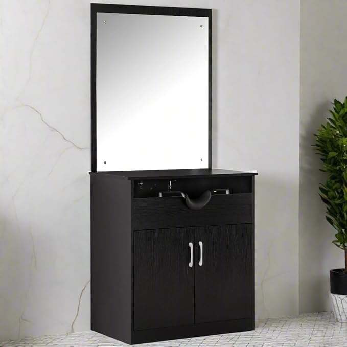 BarberPub Backwash Shampoo Bowl Sink Chair Station with Mirror Salon Styling Cabinet Spa Equipment 3130 (Black)