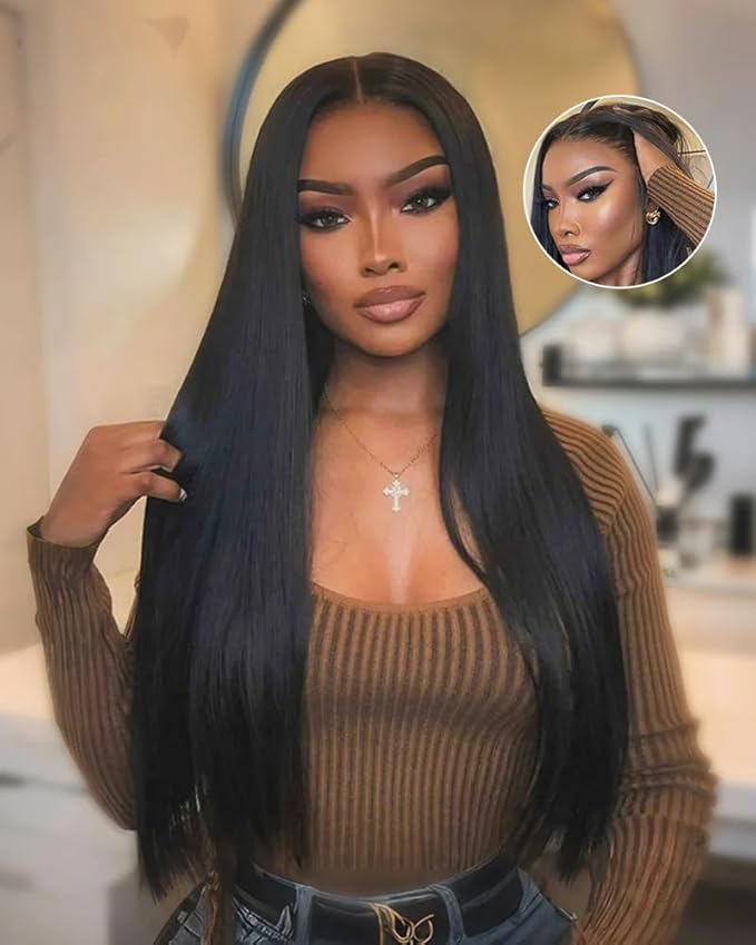 Lemoda 13x6 Full Lace Frontal Wig 180% Density Straight Lace Front Wigs Human Hair HD Transparent Lace Glueless Wig Pre Plucked 15A Brazilian Virgin Human Hair Wigs for Women 32 Inch