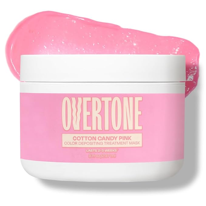 Overtone Semi Permanent Hair Color Conditioner, Pastel Pink is Now Cotton Candy Pink, 8 oz, Nourishing, Damage-Free, Color Depositing Mask for All Hair Types with Shea Butter & Coconut Oil, Vegan