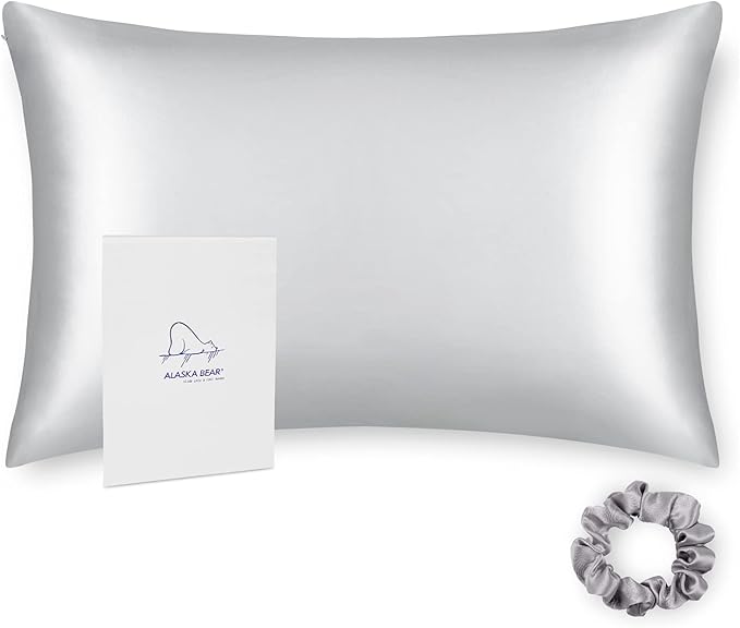 ALASKA BEAR 100% Pure Mulberry Silk Pillowcase for Curly Hair Wife Women Mother Her Grandma Pillow Slip Machine Washable King (1pc, Silver)