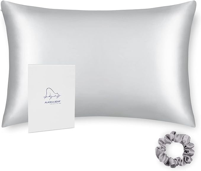 ALASKA BEAR 100% Pure Mulberry Silk Pillowcase for Curly Hair Women Mother Her Grandma Pillow Slip Machine Washable Standard (1pc, Silver)