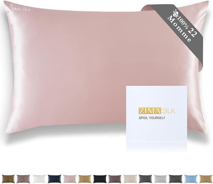 ZIMASILK 22 Momme Silk Pillowcase for Hair and Skin - 100% Pure Mulberry Silk with Hidden Zipper, Grade 6A Luxury Pillow Case for Women, Soft & Durable, Gift Box (Standard 20"x26" Pink)