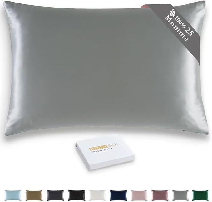 ZIMASILK 25 Momme 100% Pure Mulberry Silk Pillowcase for Hair and Skin Care, Highest Grade 6A Pillow Cases for Women, Long-Lasting Durablity, Gift for Women Men, 1Pc (Standard 20"x26", Iron Gray)