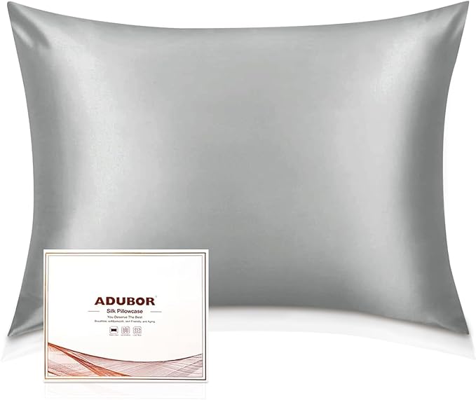 Adubor 100% Silk Pillowcase - Mulberry Silk Pillow Cases, 23 Momme 6A Grade Fibers, Silk Pillow Case for Hair and Skin Health, with Hidden Zipper (King 20''×36'', Dark Gray, 1PC)