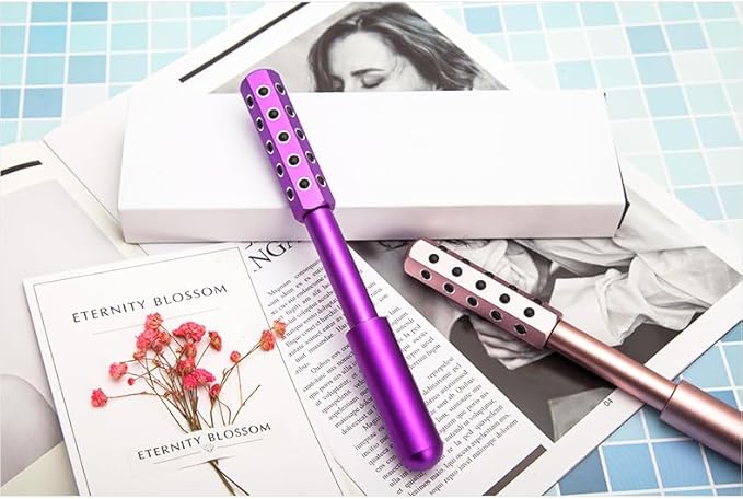 Beauty Massage Roller, Facial Massage Tool, 30 Germanium Stone Uplifting Face，Uplifting Face Massager Roller (Pink)