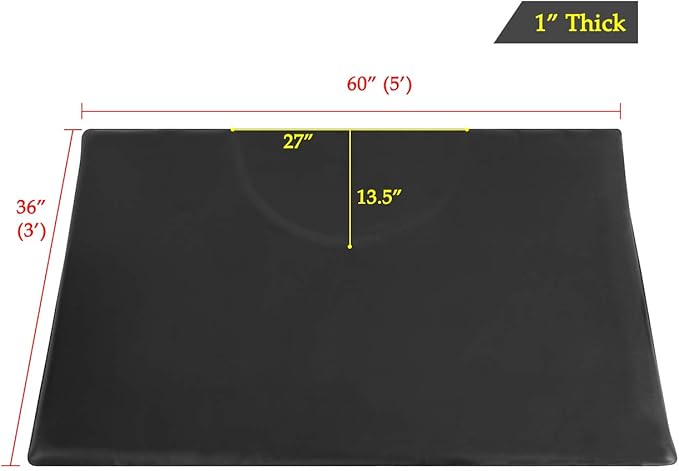 1 Inch Thick Barber Cutting Chair Salon Floor Mats for Beauty Hair Stylist Station Anti Fatigue (Black, 5 Ft × 3 Ft Rectangle)