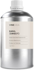 VINEVIDA Basil (Sweet) Essential Oil - Gallon Basil (Sweet) Oil Undiluted - Bulk Gallon Essential Oil for Soap Making Safe for Skin - DIY Candle Scents for Candlemaking Scents - 8 lbs