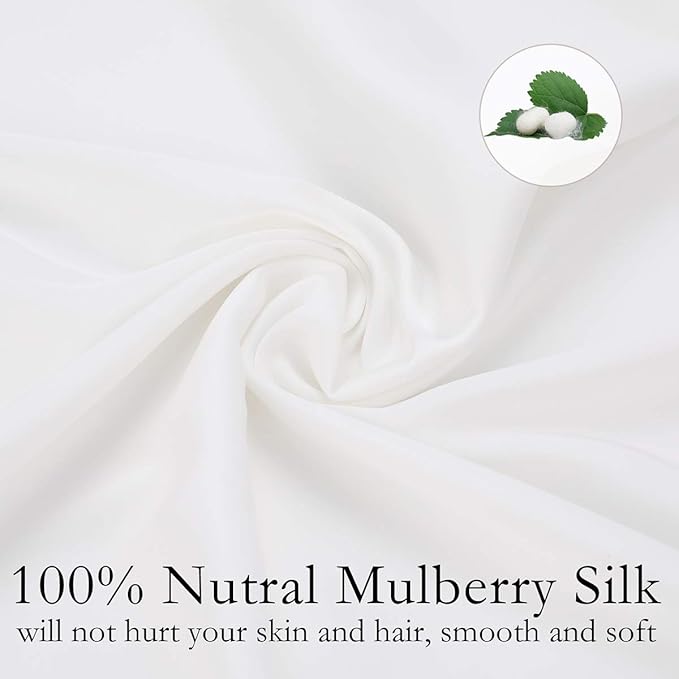 Silk Pillowcase for Hair and Skin 2 Pack 100% Mulberry Silk Bed Pillowcase Hypoallergenic Soft Breathable Both Sides Silk Pillow Case with Hidden Zipper, Queen Size Pillow Cases (White)