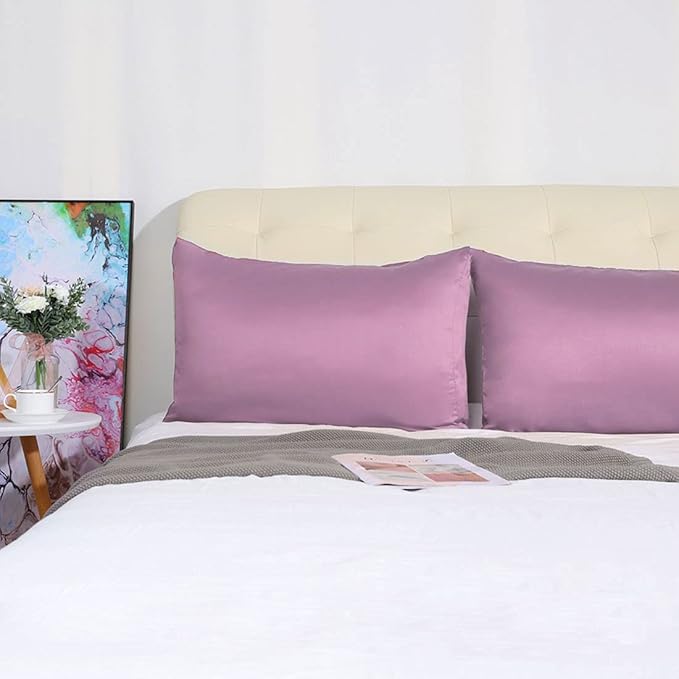 uxcell 2 Pack Silk Satin Pillowcase for Hair and Skin, Cool, Silky, Soft Breathable Pillow Cases Standard Size 20x26 Inch Sateen Pillowcase Mauve with Envelope Closure