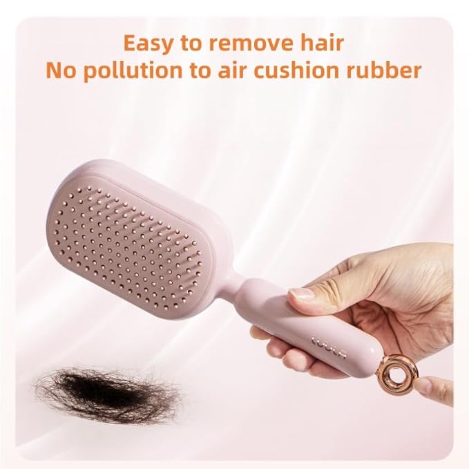 Self-Cleaning Air Cushion Comb – with Portable Travel Design, Features retractable, easy to clean, Ergonomic Pull Ring air cushion massage comb, for Detangling Thick/Curly Hair, Gift for Women (Pink)