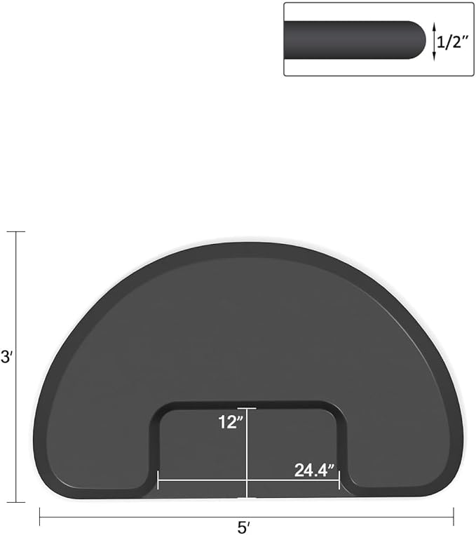 Artist hand 3 ft. x 5 ft. Barber Chair Mat Salon & Barber Shop Chair Anti-Fatigue Mats Comfort Salon Chair Mat,Semi Circle - 1/2 in. Thick, Square Slot, Black