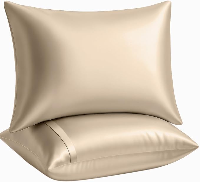 BLISSFORD Satin Pillowcase with Zipper, for Hair and Skin Care, Feels Soft and Cool Like a Silk Pillowcase, Satin Pillow Cases 2 Pack, Slik Pillow Cover, Taupe - Standard Size, Set of 2