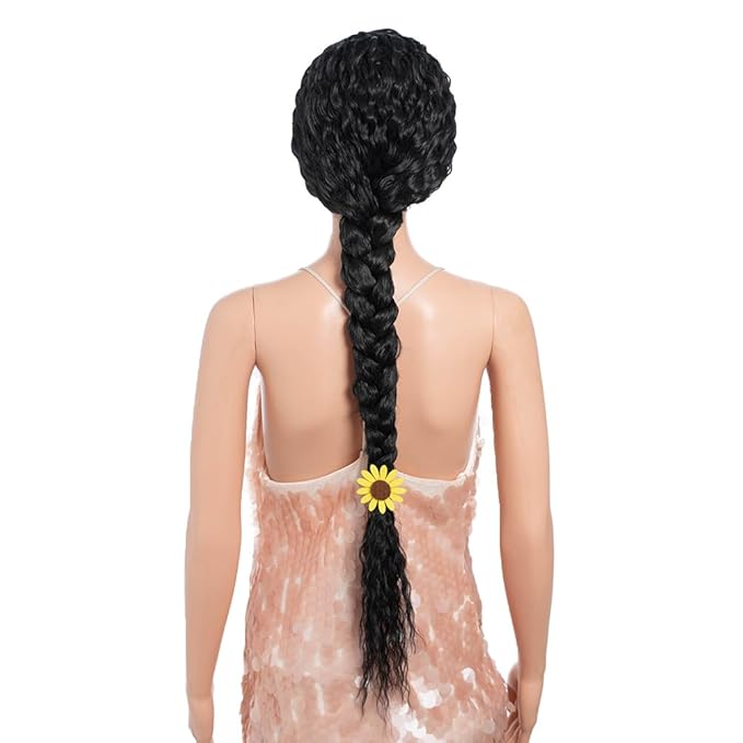 Style Icon 36”Super Long Curly Wig C-Shaped Side Part Lace Wig Afro Baby Hair Synthetic Black Wigs(36 inches, 1B)