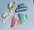 Personalized Hair Claw Clips with Rhinestones - Custom Name and Bridal Styles (Pearl Green)