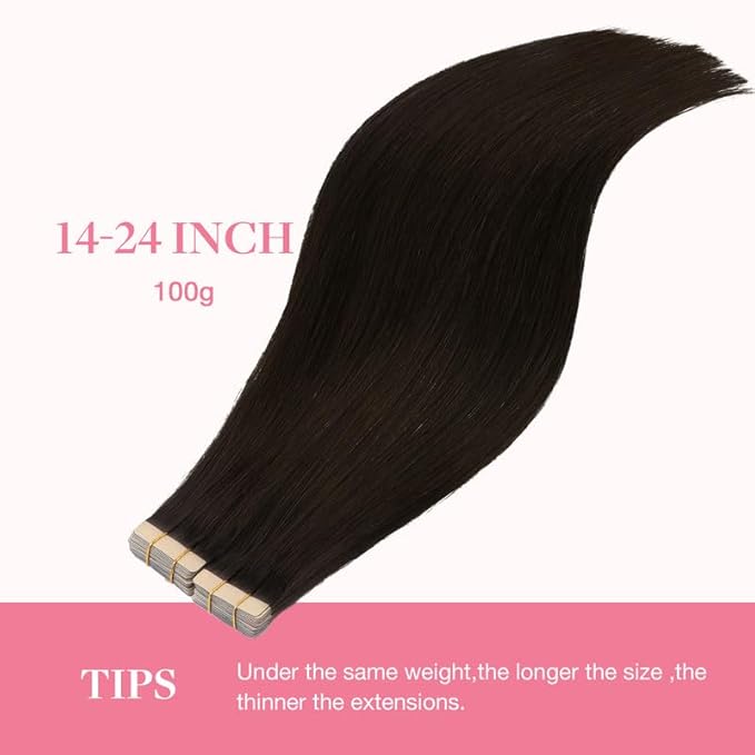 GOO GOO Tape in Hair Extensions Human Hair, 2 Dark Brown, 20inch 100g 40pcs, Skin Weft Seamless Invisible, Silky Straight with Thick Ends, Remy Human Hair