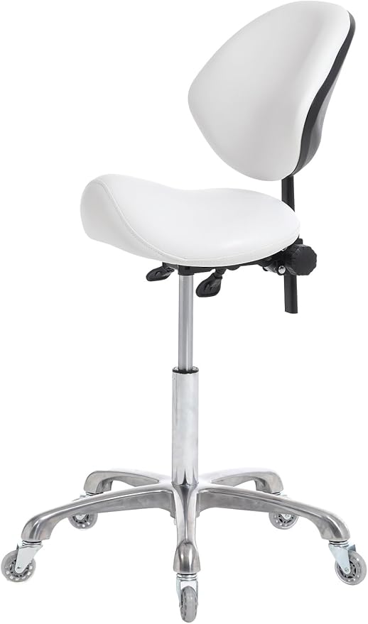 Hydraulic Saddle Rolling Adjustable, Heavy-Duty (350 lbs) Stool Chair for Beauty Salon Massage Dental Clinic Home Office Use(White, Updated to Soft Wheels)