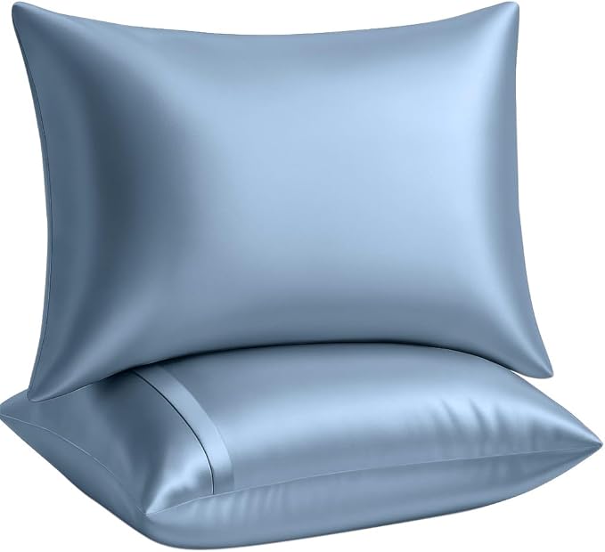 BLISSFORD Satin Pillowcase with Zipper, for Hair and Skin Care, Feels Soft and Cool Like a Silk Pillowcase, Satin Pillow Cases 2 Pack, Slik Pillow Cover, Slate Blue - King Size, Set of 2