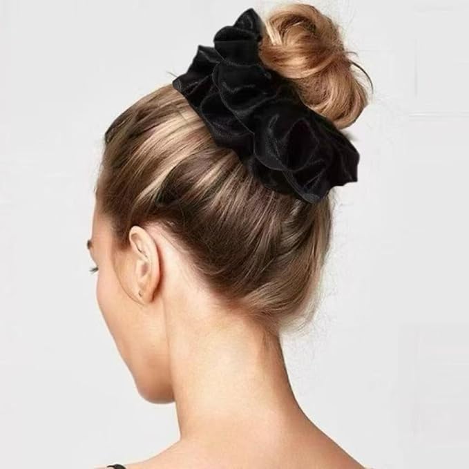 4PCS Black Satin Silk Scrunchies for Women, 6.3Inches Extra Large Hair Scrunchy Oversized Thick Elastic Hair Ties Hair Bands Ponytail Holders Jumbo Hair Scrunchies