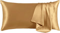 THXSILK Set of 2 100% Mulberry Silk Pillowcase for Hair and Skin Health, Soft Breathable and Smooth Pillowcases with Hidden Zipper, Both Sides Pure Silk, California King 20"x40", Metallic Gold
