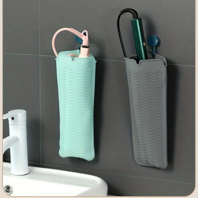 Silicone Heat Insulation Pad, Heat Resistant Silicone Mat Pouch for Flat Iron, Hot Hair Tools, Portable Hair Styling Tool Accessories (Blue)