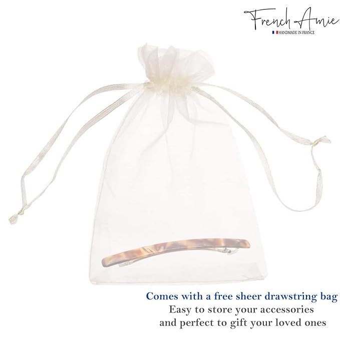 French Amie Long and Thin Caramel Large 4” Handmade Celluloid Automatic Sleek Hair Clip Barrette for Women and Girls (Caramel)