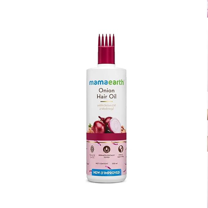 Mamaearth Onion Hair Oil | Natural & Organic Anti Hair Loss & Hair Fall Control Oil with Redensyl | for Color Treated & All Hair Types | 8.45 Fl Oz (250ml)