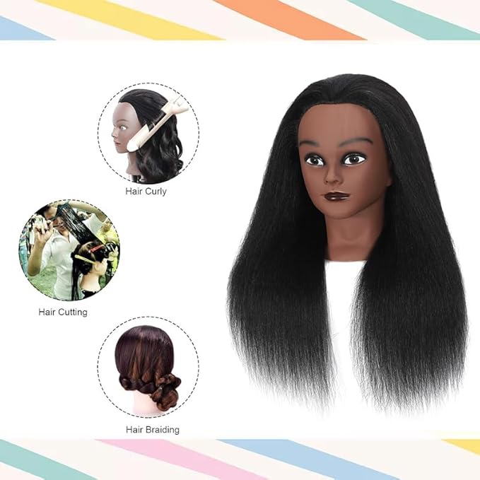 16 Inch 100% Real Hair Mannequin Head Training Head Manikin Cosmetology Doll Head for Hairdresser Practice Braiding Hair Styling with Clamp stand (16 -Inch)