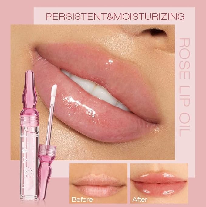 Rose Lip Oil Moisturizing Nourishing Repair Lips Reduce Fine Lines Relieve Dryness Long-Lasting Daily Use Lip Care