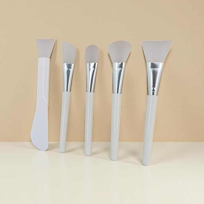 1 Set, 5 Pcs Silicone Mask Applicators, Multiple Silicone Brush Heads, Soft and Flexible, White Color, For Clay Masks, Aloe Vera Gel, Lotion and more