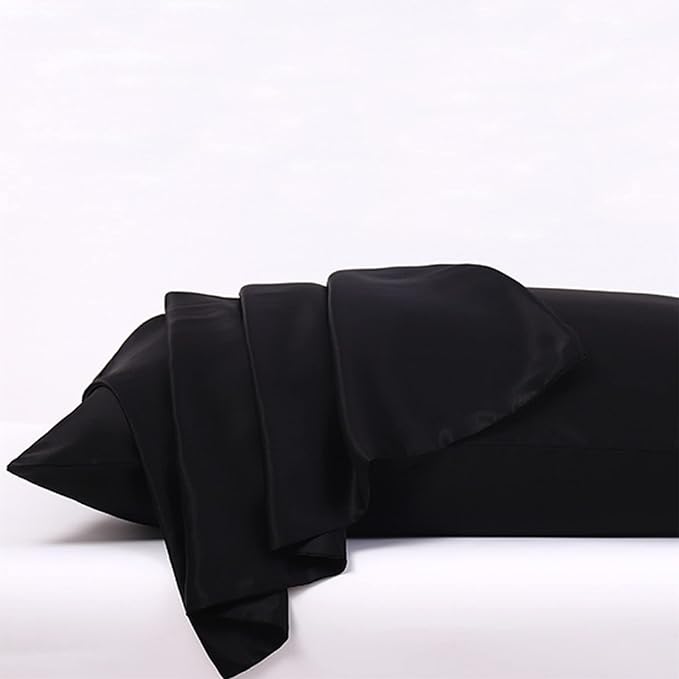 Hypoallergenic Pillow Case Made in USA, Premium Black Silk Pillow Cases, 6A Grade 22 Momme Pure Silk Pillowcase, Zipper Closure, Machine Washable, 1 Pc 20"x30" (Queen, Black)