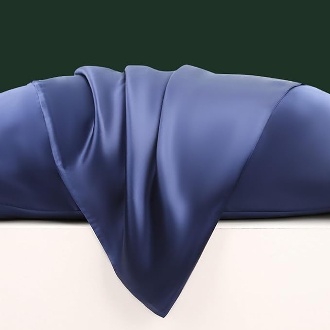 Oeko-TEX Certified Navy Silk Pillow Cases Queen Made in USA, 22 Momme, 100% Natural Mulberry Silk Pillowcase for Women Hair and Skin, Organic (Navy Blue, Queen)