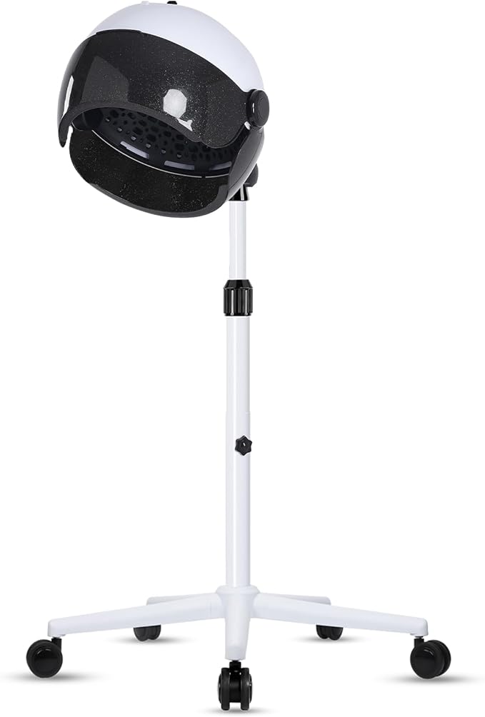 Hooded Hair Dryer, Professional Hood Dryer on Wheels, Sit Under Dryer, Standing Hair Dryer, White
