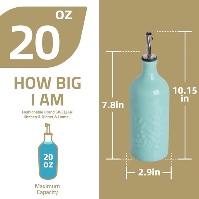 Sweejar Ceramic Olive Oil Dispenser Bottle, 20 Oz Relief Opaque Oil Cruet Protects Oil To Reduce Oxidation, Suitable for Storage Oil, Vinegar, Soy Sauce, Coffee Syrup, Liquids, Set of 1 (Red)