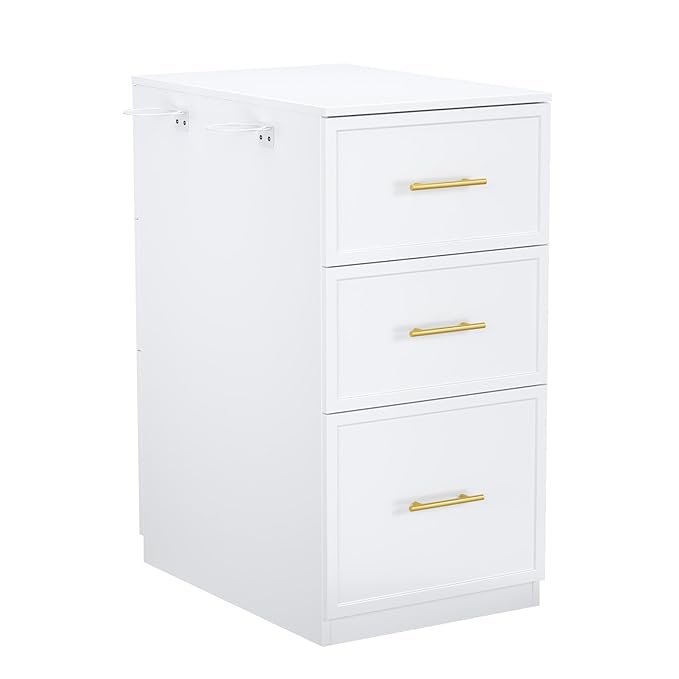 OmySalon Salon Stations for Hair Stylist, Double-Sided Barber Station with 6 Drawers & 2 Dryer Holders, Modern Hair Styling Cabinet for Beauty Salon Barbershop, White