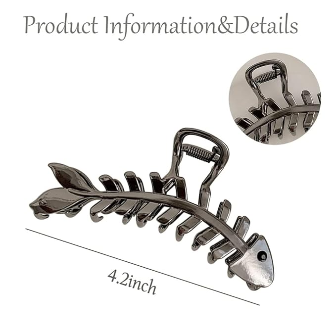 BELSITA Fish Bone Hair Clip, 1PCS Large Metal Black Non-Slip Hair Jaw Clamps Gold Hairpin Clips Fashion Hair Accessories, for Women Thick or Thin Hair Decorations