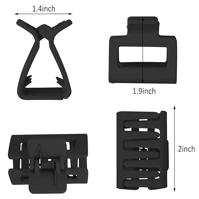 Matte Hair Clips Set: 4 PCS 2" Square Claw Clips for Thin and Thick Hair, All-Black Cute Clips for Women