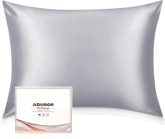 Adubor 100% Silk Pillowcase - Mulberry Silk Pillow Cases, 23 Momme 6A Grade Fibers, Silk Pillow Case for Hair and Skin Health, with Hidden Zipper (King 20''×36'', Silver Gray, 1PC)