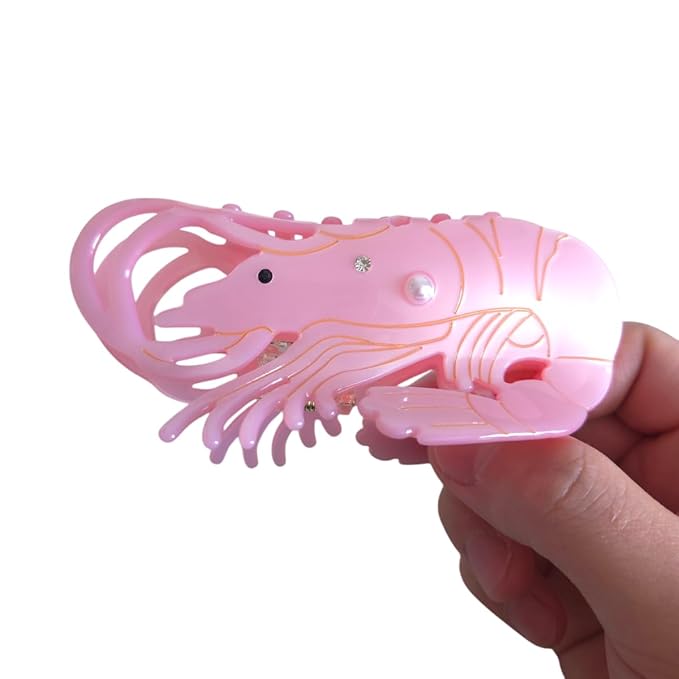 Novelty Shrimp Hair Clips,Cute Acetate Hair Clip,Big Claw Clips for Women,Pink