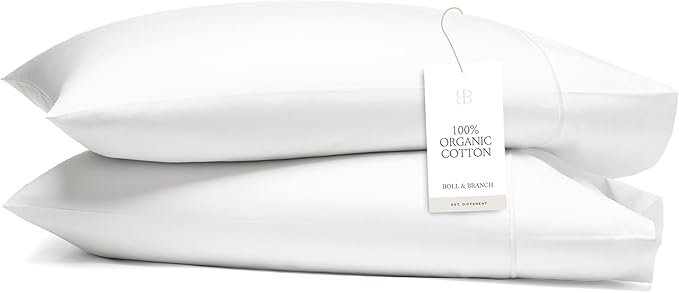 Boll & Branch Signature Hemmed Pillowcase Set - King, White - Luxury 100% Organic Cotton - Buttery Soft and Breathable - Softer with Every Wash - 2 Pillowcases Included