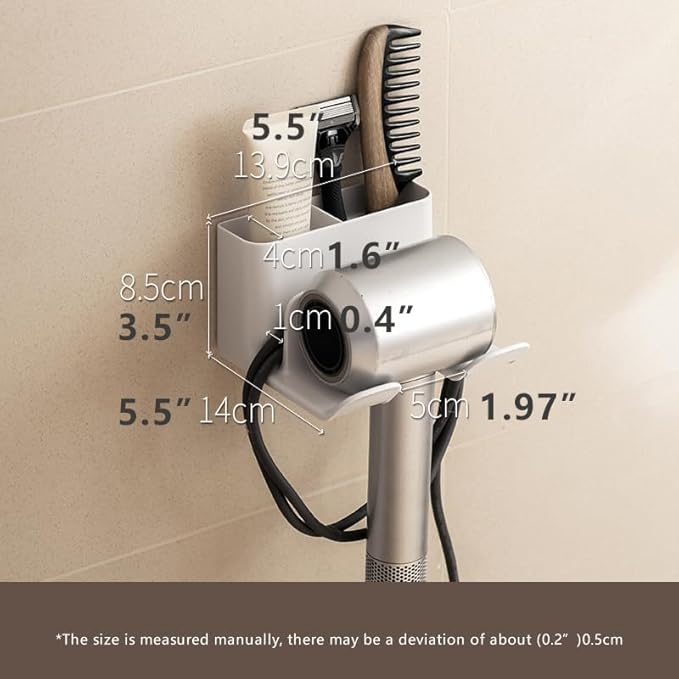 Hair Dryer Holder, Blow Dryer Hanger Wall Mount for Hair Dryer Hook with Plug&Cord Organizer Self Adhesive for Cabinet Bathroom (White Style B (1 Pack))
