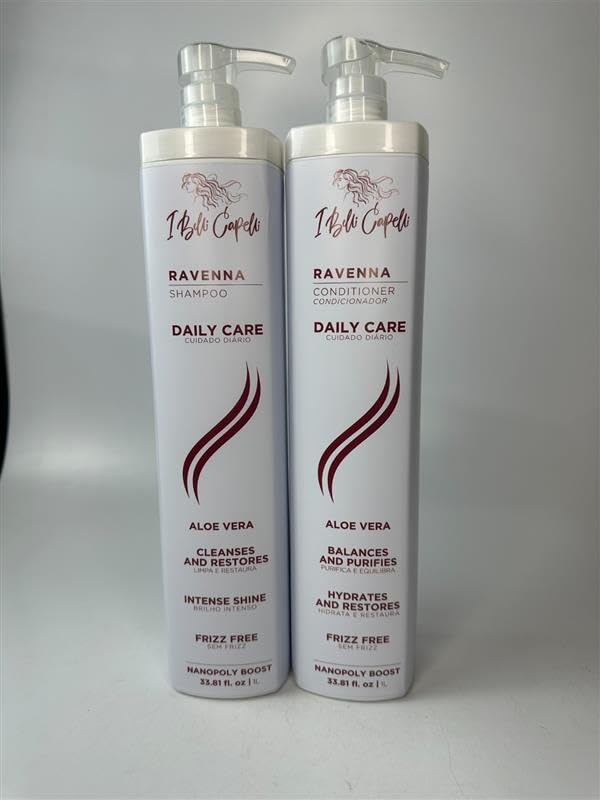 I Belli Capelli Ravenna Aloe Vera Shampoo & Conditioner Set – Sulfate & Paraben-Free, Deep Moisture, Breakage Reduction for Dry, Damaged & All Hair Types, 2×1L (33.8 fl oz each)