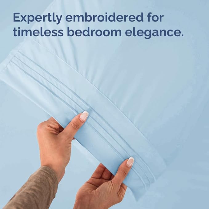 Queen Pillow Cases Set of 4 - Ultra Soft Hotel Quality Pillowcase Covers - Comfy, Cozy & Wrinkle Free - Shrinkage, Stain & Fade Resistant - Machine Washable Pillow Protectors - 4 Piece Set - Sky Blue