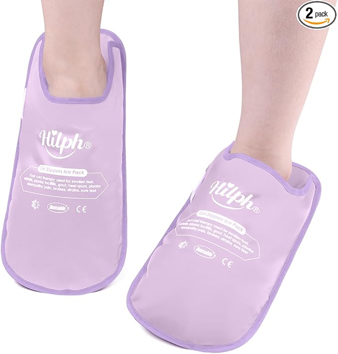 Hilph Foot Ice Pack Slippers for Plantar Fasciitis 2 Packs, Reusable Hot Cold Packs Gel Ice Slipper for Foot and Broken Toes, Gout, Foot Surgery, Neuropathy, Diabetic, Swollen, Purple