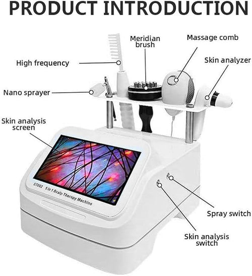 5 in 1 Skin Scalp Detector, Skin Diagnosis Hair Analyzer, Scalp Hair Follicle Detector with 4 Spectral Detection, 200 Times Magnification, for Home, Beauty Salon Spa