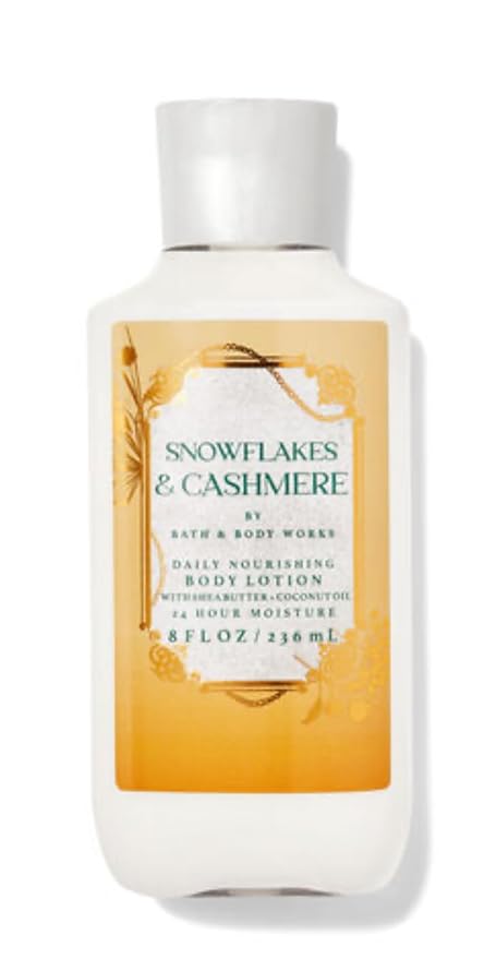 Bath & Body Works - Snowflakes & Cashmere - 3 Piece Bundle - Spray - Lotion Body - Shower Gel - Full Size and Hello Gorgeous Gift Bag.