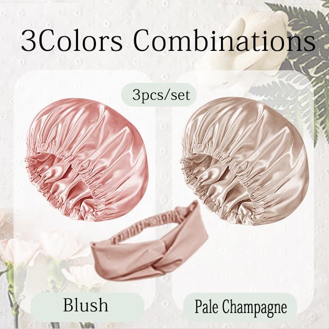 Hair Bonnets 3Pcs Satin Bonnet For Sleeping Silky Bonnets Womens Silk Bonnet Night Caps Curly Hair Sleep Cap For Women