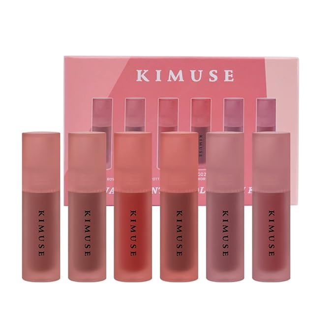 KIMUSE Water Gel Lip Tint 6 Colors Set, Highly Pigmented Long Lasting Moisturizing Glossy Lip Stains, Hydrate Lightweight Lip Gloss Makeup