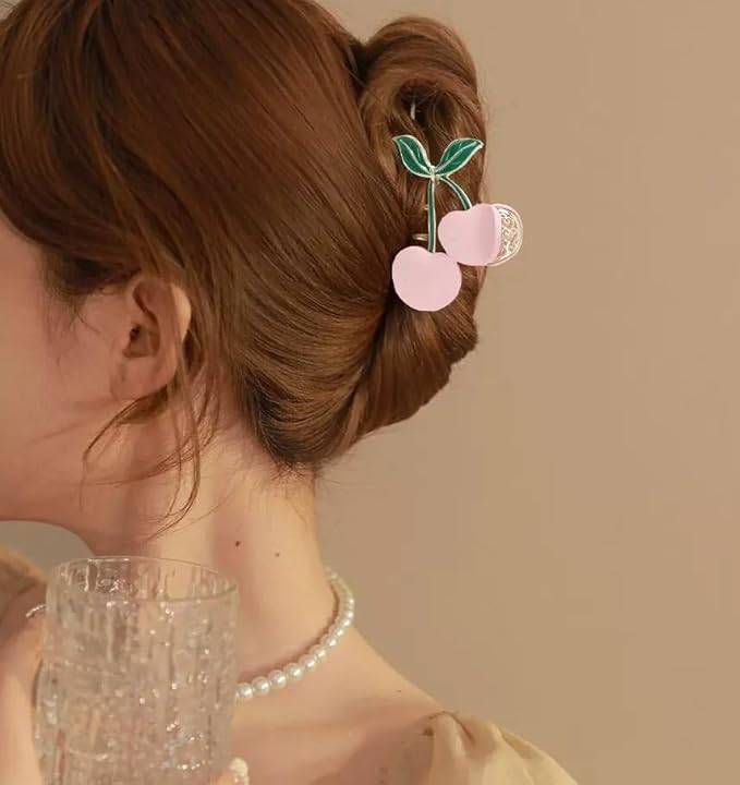 Hair Claw Clips for Women, 2Pcs Large Non-Slip Strong Metal Cherry Butterfly Sparkly Hair Jaw Clips, Cute Hair Holding Headwear Gifts