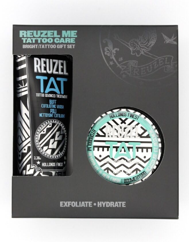 REUZEL BRIGHT Tattoo Care Gift Set, BUFF Exfoliator and Hydrabalm, Revives Colors, Vegan Formula
