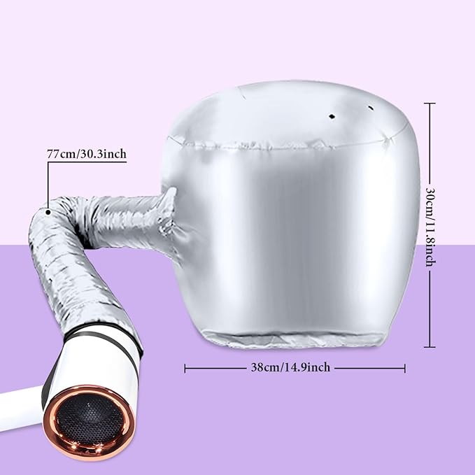 Hooded Hair Dryer Bonnet - Fast-Drying Bonnet Hair Dryer for Natural Hair, Deep Conditioning, Styling, & Curl Enhancing - Adjustable Fit, Heat Distribution, Portable & Lightweight for Travel（Silver）